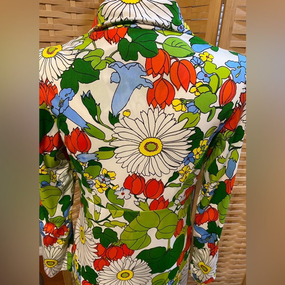 Vintage Anika Mod Flower Power Long Sleeve Maxi Dress Sz M Dagger Collar - Picture 7 of 14